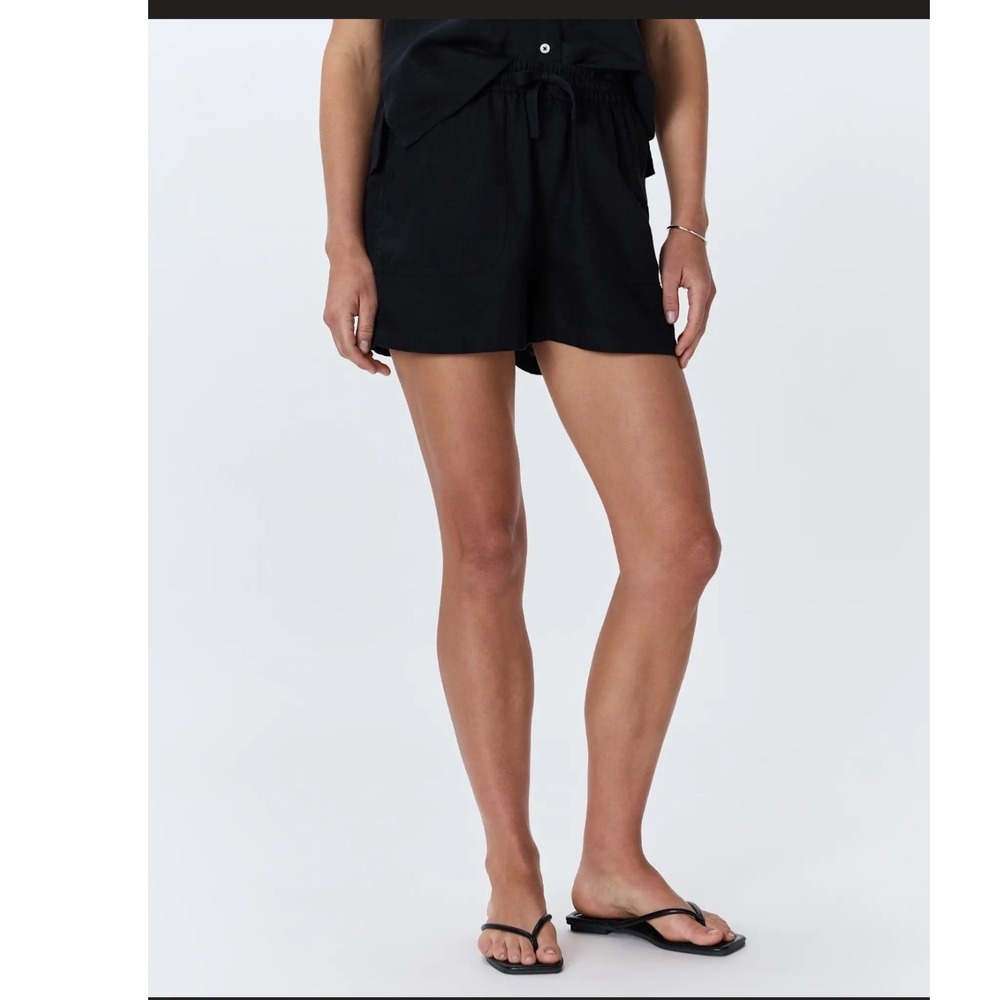 Quince Womens 100% European Linen Shorts Black Elastic Drawstring Waist Large